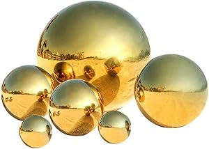 zosenda Stainless Steel Gazing Ball, 6 Pcs 50-150 mm Mirror Polished Hollow Ball Reflective Garden Sphere, Pre-Drilled Gazing Globe for Home Garden Ornament Decorations (Golden)