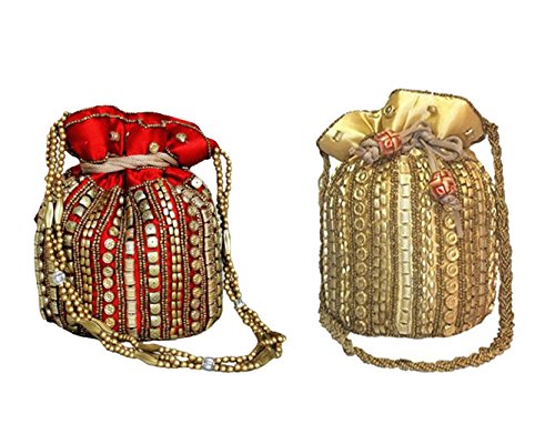 stophere women's potli combo (multicolor,potligoldandpotlired)