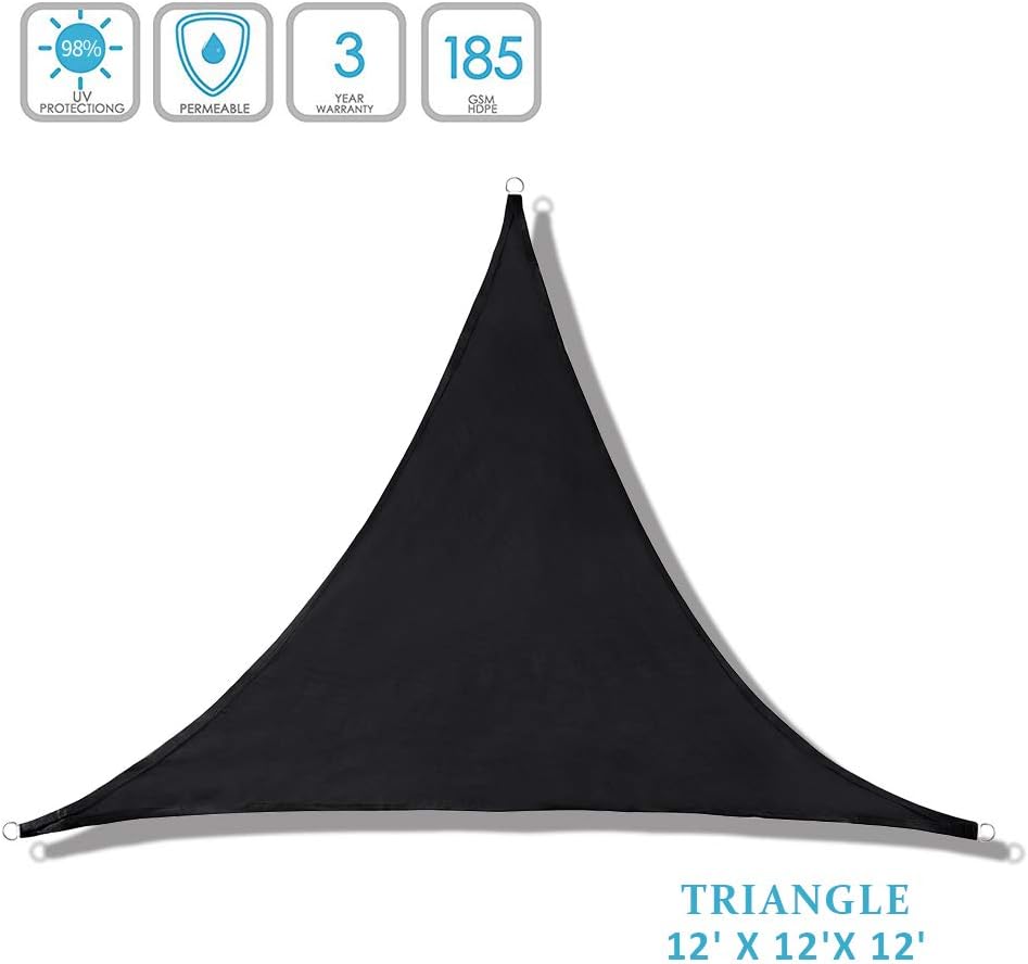Lehood New Triangle Sun Shade Sail 12' x 12'x 12' Shade Sails for Patio Garden Yard, Gray
