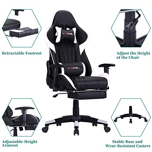 Sedia-Gaming-Ufficio-Computer-Sedie-da-Girevole-Ergonomica-Poltrona-di-inclinazione-Cuscino-Lombare-in-Pelle-PU-Bianco-2