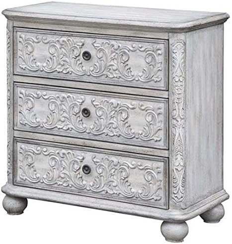 Crestview Collection CVFZR2224 Annabelle 3 Drawer French Scroll Overlay Antique White Furniture