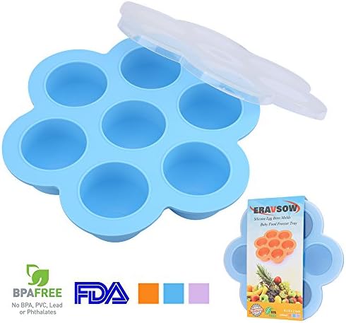 ERAVSOW Silicone Egg Bites Molds,Food Freezer Storage Tray with Lid for Baby Food and More,BPA Free,100% FDA Food Grade Silicone,Blue
