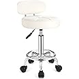 FNZIR Swivel Stools with Wheels Height Adjustable Rolling Spa Stool Backrest White