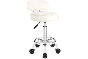 FNZIR Swivel Stools with Wheels Height Adjustable Rolling Spa Stool Backrest White