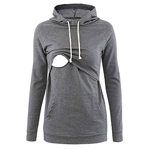 BOLUOYI Maternity Shirts Long Sleeve Women's Nursing Maternity Long Sleeves Tops Breastfeeding Hoodie Sweatshirts (Gray 01, L)