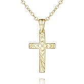 Degerde Cross Necklace for Women 14K Gold Plated Cross Necklaces for Women Necklace Crosses Pendant Floral Pattern with Delicate Cable Chain Womens Crosses Necklaces