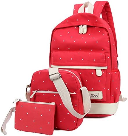 Viniolve Canvas Dot Backpack Cute Lightweight Bookbag School Shoulder Bags for Teen