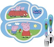 Zak Designs Peppa Pig Kids Dinnerware Set Includes Melamine 3-Section Divided Plate and Utensil Tableware, Mad