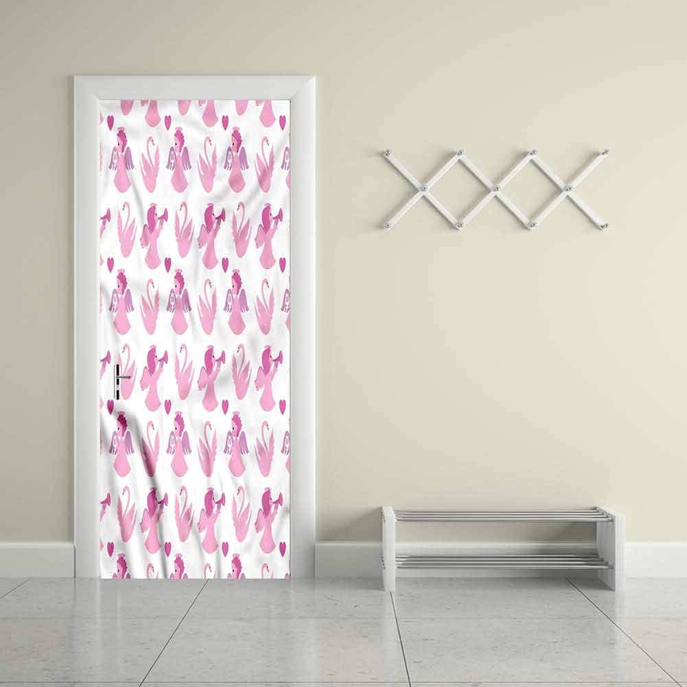 Customized Western Colorful Door Sticker Angel,Swans Love HoneymoonHome Decoration Accessories Art Wall Sticker 23"W x 70"H