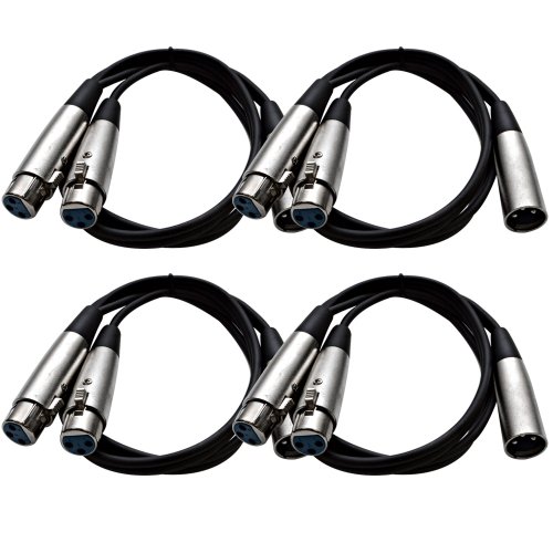 SEISMIC AUDIO SA-Y4.3 4 Pack 3-Feet Splitter Patch Cables 1 XLR Male to 2 XLR Female (SA-Y4.3-4)