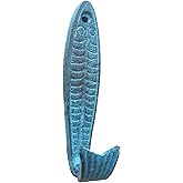 The Bridge Collection Cast Iron Fish Shaped Wall Hook - Metal Indoor Outdoor Beach Wall Hooks for Coastal, Tropical, Lake Home Decor - Coat, Towel, Key Hook (Light Blue)