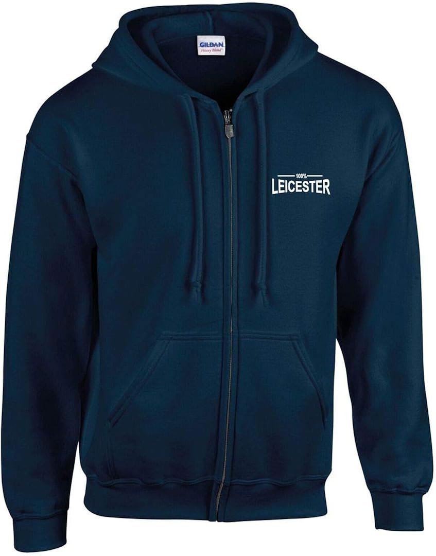 100 Leicester Football Zip Hoodie Mens Navy Amazon.co.uk Clothing