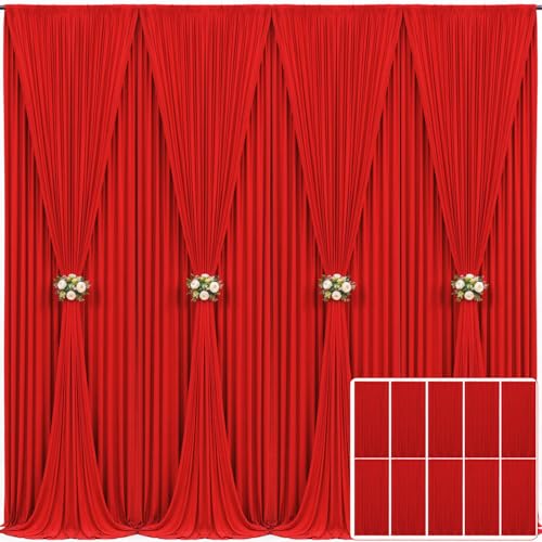 10 rote Hintergrundvorhänge für Partys und Hochzeiten, knitterfreie Fotohintergrundvorhänge aus Stoff, Dekoration für Weihnachten, Geburtstagsfeiern und Babypar
