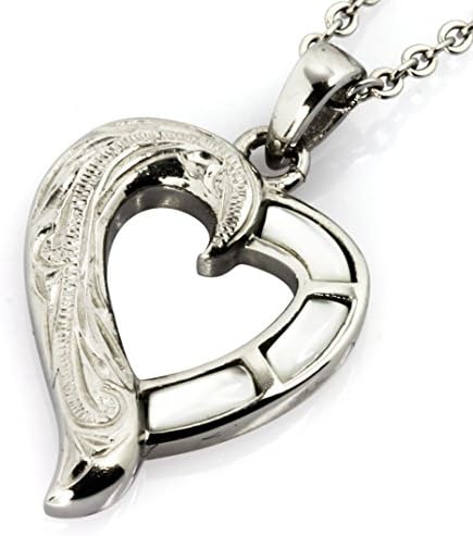 Heart Necklace by Austaras - Hawaiian Heart Pendant for Women Men Boys and Girls 316L Stainless Steel 925 Sterling Silver Plated with Natural White Sea Shell - Hypoallergenic Jewelry - 16 Inch Chain