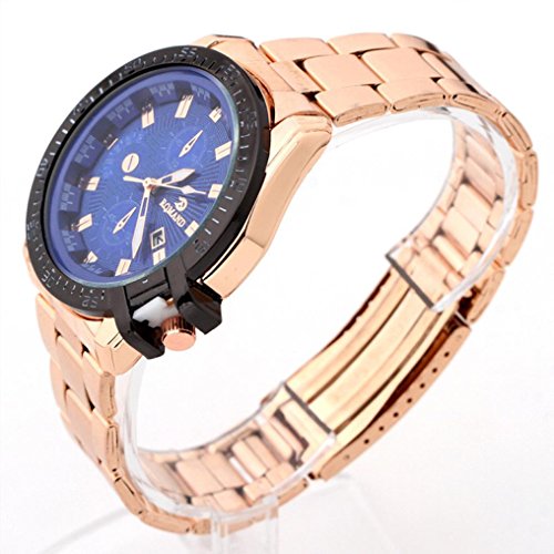 Fashion Men watch Stainless Steel Quartz watches Wrist Watch watch men Luxury Mens Black Dial Gold Stainless Steel Date Quartz Analog Sport Wrist Watch Susenstone (B)