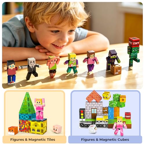 GraceDuck 40 Piezas Magnéticas con Figuras y Bloques Magnéticos, Action Figures Giratorias, Juguetes Stem Montessori para Niños, Regalo para Niños y Niñas a Partir de 3+ Años