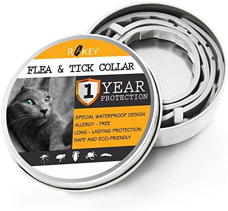 ROKEY Flea Collar for Cats - 1 Year Flea and Tick Prevention for Cats - Natural Cat Flea Treatment - Easily Adjustable, Safe and Waterproof Cat Collar