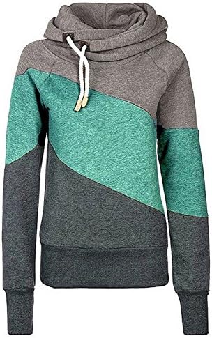 frose Women Funnel Cowl Neck Hooded Pullover Color Block Long Sleeve Sweatshirt