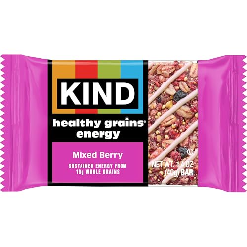 KIND HEALTHY GRAINS ENERGY BARS, MIXED BERRY, GLUTEN FREE, HEALTHY SNACKS, 19G WHOLE GRAINS, 5 COUNT