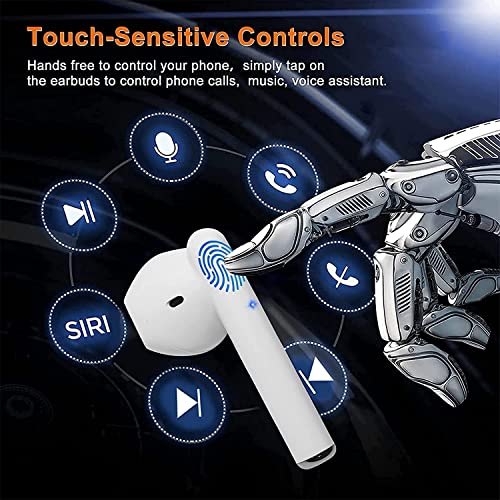 Écouteurs Bluetooth 5.0, Écouteur sans Fil Stéréo Microphone Intégré Casque Bluetooth Sport Étanche Charge Ultra-Rapide USB-C Toucher Intelligent pour iPhone Huawei Samsung, Blanc