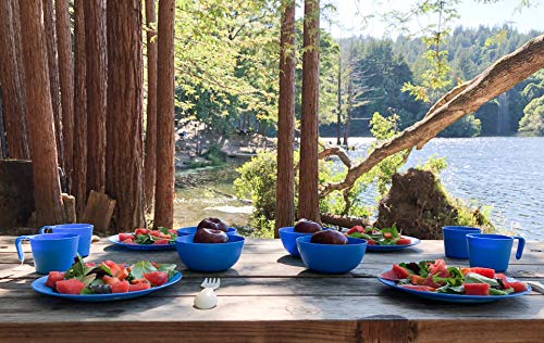gear4U Camping Tableware Sets - Outdoor Dishes with Mesh Carry Bag - BPA Free - Plate, Bowl, Cup and Utensil for Hiking, Camping, Backpacking, Travel and Outdoor Survival - Blue 4 Person Set