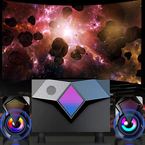 LOULE Desktop Bedrade Computer Speakers, met Kleur Led Lights, Dubbele Speakers, Full Frequency Vibration Speakers, Bass… - Afbeelding 7