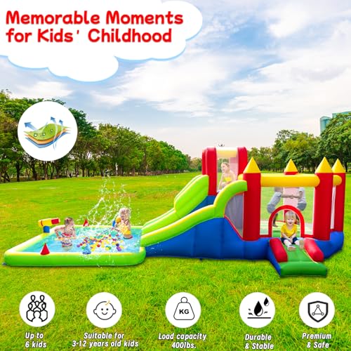 Umbalir 10-in-1 Inflatable Water Park - Giant Bounce House with 2 Water Slides, Big Splash Pool, Water Cannons, Climbing Wall, Tunnels & Obstacle Course for Endless Fun