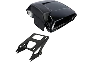 XMT-MOTO Vivid Black Razor Tour Trunk+Backrest Pad+ Tour Trunk Mounting Rack Fit for Harley Touring Models Road King Road Glide Street Glide Electra Glide Ultra-Classic 2014-2025