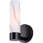 Canarm Kristella 1-Light Wall Sconce, 10-Inch Height Black with Marbled Glass, Up/Down Mount Lighting for Bathroom, Hallway, 
