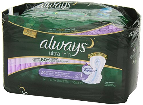 Always Ultra Thin Extra Heavy Overnight Pads, 24 Count