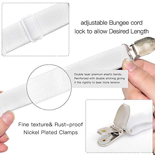 Premium Bed Sheet Fasteners, 2 Pcs Adjustable Crisscross Fitted Sheet Band Straps Grippers Suspenders Corner Holder Elastic Heavy Duty for All Bedsheets Flat Sheets Mattress Cover (Set of 2) (white)