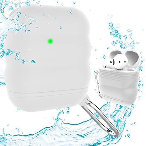 FONY Apple Airpods Case Cover Accessories Kits for AirPods 2 & 1 Charging Case - Waterproof Shock Resistant Protective Silicone Cover Skin with Carabiner (White)