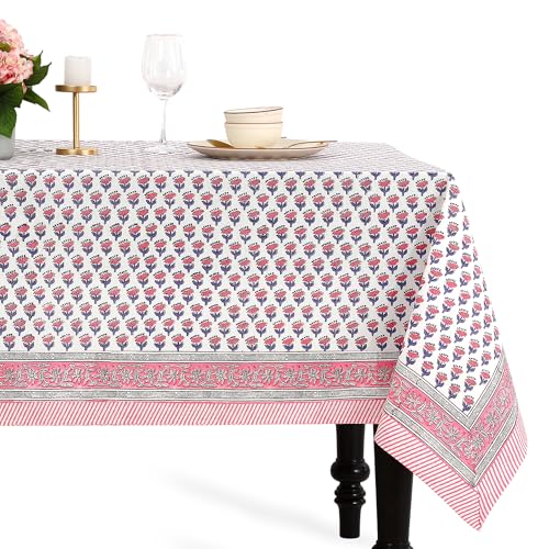 CPC Block Print Cotton Tablecloth Pink Sapphire
