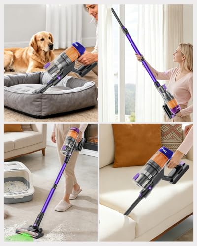 COTIAR Cordless Vacuum Cleaner, 120Mins Runtime with 2 Batteries, 500W 40KPa Vacuum Cleaners for Home, Green Light Anti-Tangle Brush & Wall Mount Charging, Lightweight for Pet Hair Carpet Hard Floors