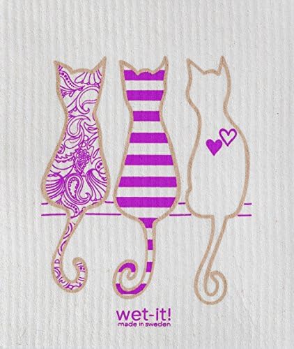 Swedish Treasures Wet-it! Cleaning Cloth, Cat Lover in Purple, Super Absorbent, Reusable, Biodegradable, All-purpose