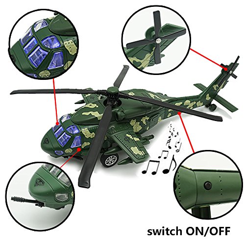 CORPER TOYS Diecast Metal Army Helicopter Military Airplane with Sounds and Lights Pullback Plane Toy for Kids Boys