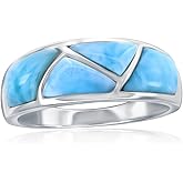 Beaux Bijoux Sterling Silver Natural Larimar Ring - Natural Gemstone Jewelry - Blue Larimar Band Ring for Women