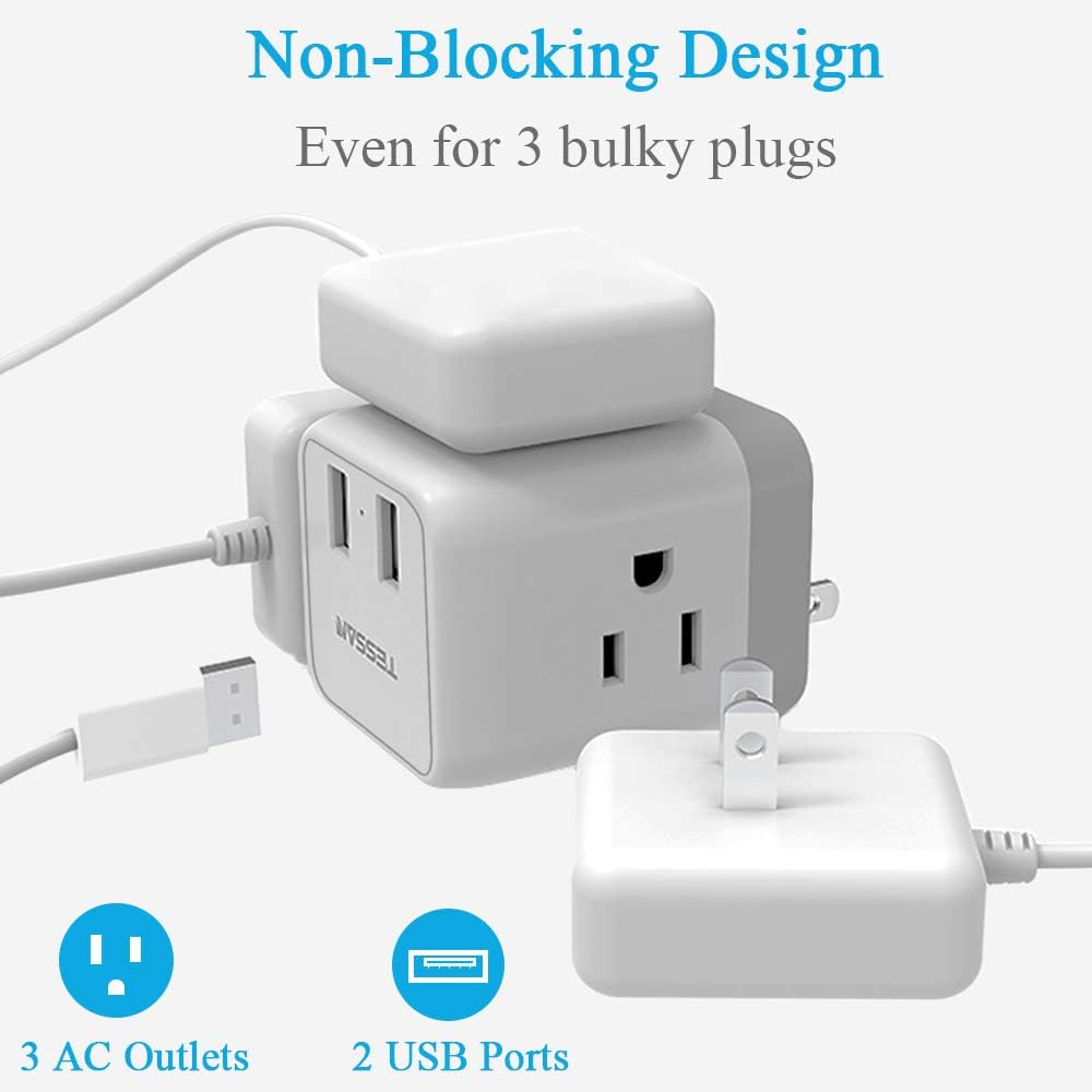 3 Prong to 2 Prong Adapter, TESSAN 3 Outlets with 2 USB Wall Charger, Multi Plug Outlet Extender Splitter, Travel Power Adapter Plug for US to Japan Canada Mexico Philippines - Type A - - 
