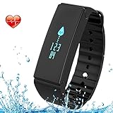 Fitness Tracker, FUNBOT Smart Bracelet IP67 Waterproof Heart Rate Blood Pressure & Blood Oxygen Monitor and Sleep Monitor Pedometer Calorie Counter Fitness Wristband for Android and iOS (Black)