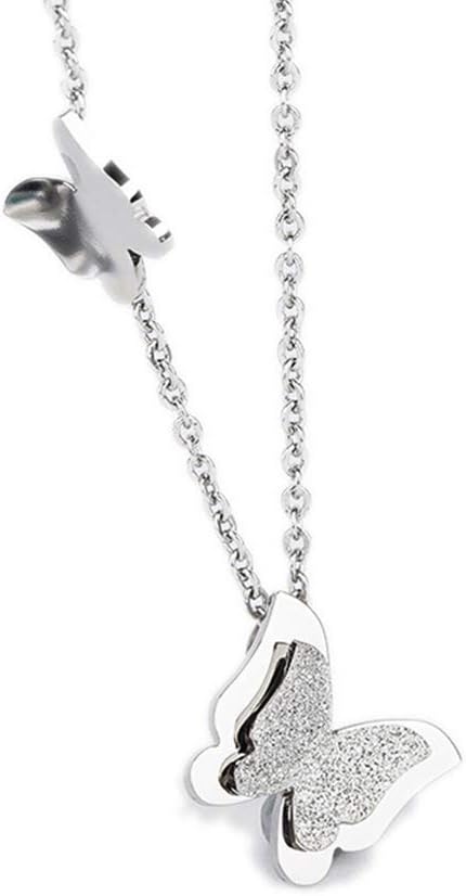 HOULIFE Classic Beautiful Double Butterfly Pendant Necklace High Polished Stainless Steel Simple Jewelry for Women Men Girls Silver Plated, Gold Plated, Rose Gold Plated
