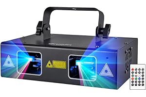 DJ Lights Party Lights, Gruolin RGB Full Color Laser Stage Light Music Sound Activated & DMX Control Patterns Projector, Perfect for Party Disco Bar Club Stage & DJ Lighting
