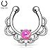 16GA Lacey Single Synthetic Opal Clip On Fake Non No Piercing Septum Hanger Ring (Pink)