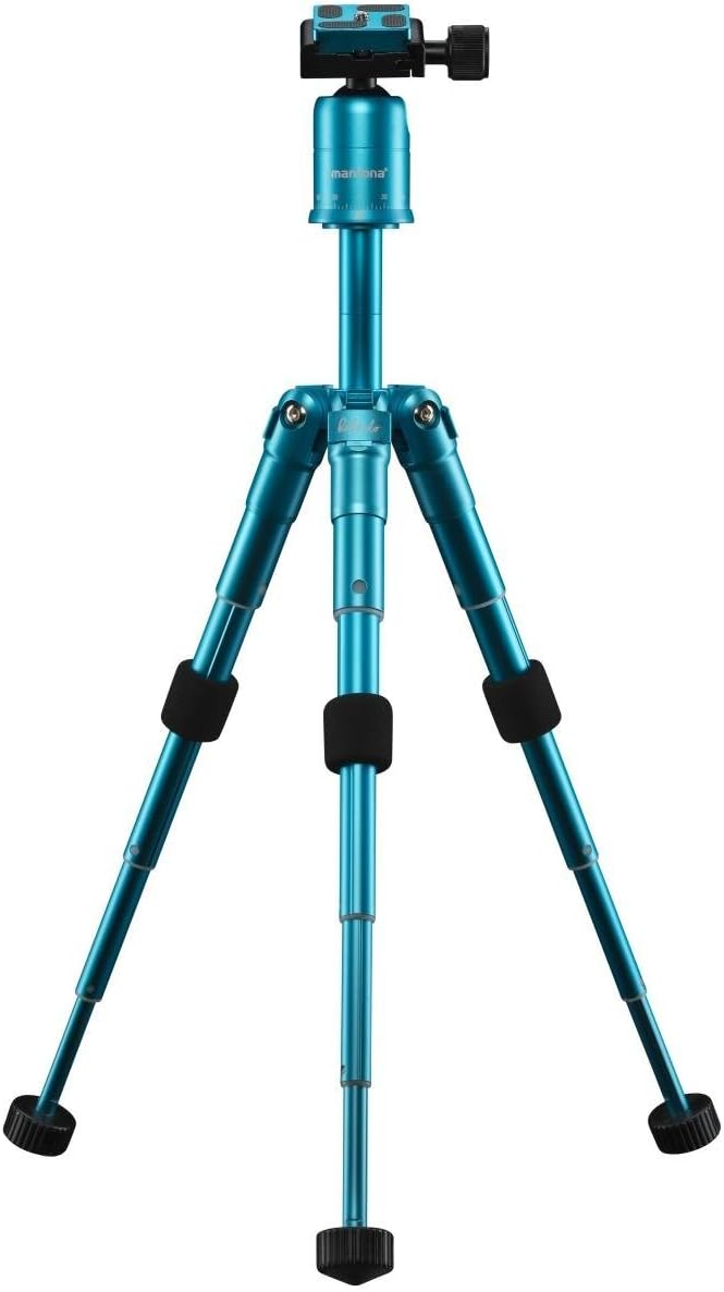 Mantona Kaleido Mini Photo/Table and Travel Tripod with Ball Head with Quick Release Plate and Carry Bag Metallic Ocean Blue - Image 4