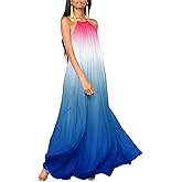 Paintcolors Women's Halter Sleeveless Long Maxi Dress Backless Casual Loose Ombre Summer Beach Chiffon Flowy Sundress