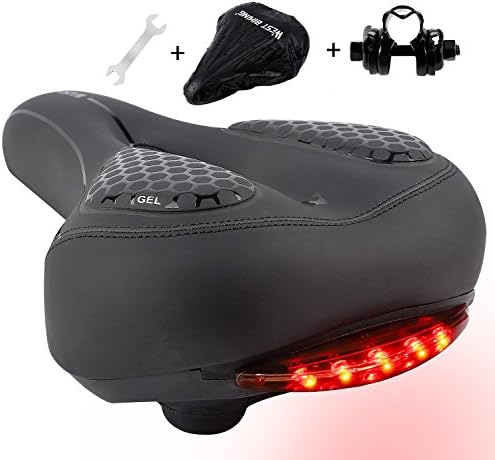 ICOCOPRO Most Comfortable Bike Seat with Taillight Memory Foam Improve Comforts Bike Saddle - Universal Fit, Shock Absorbing including Mounting Wrench and Waterproof Protection Cover