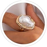 ANGLEQUEEN Gold Pearl Rings for Women Vintage Adjustable Pearl Rings Baroque Irregular Open Pearls Ring Pearls Clothing Accessories