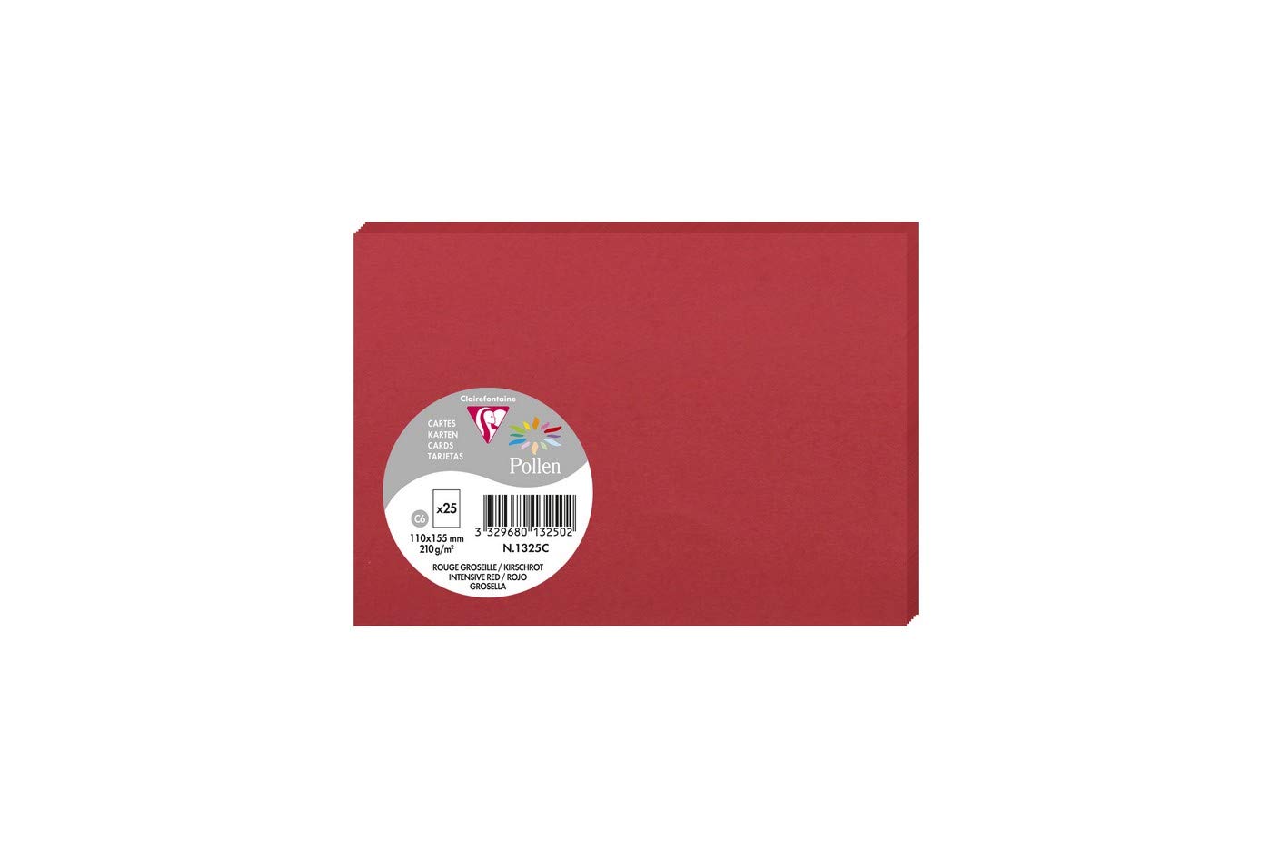Clairefontaine 1325C Pack of 25 Plain Cards Format C6 11x15,5cm 210gsm Intensive Red Invitation Correspondence Cards Pollen Range Premium Smooth Paper