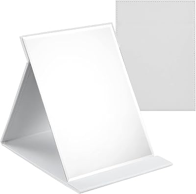 OWLKELA Portable Folding Mirror 16x12cm White PU Leather Travel Vanity