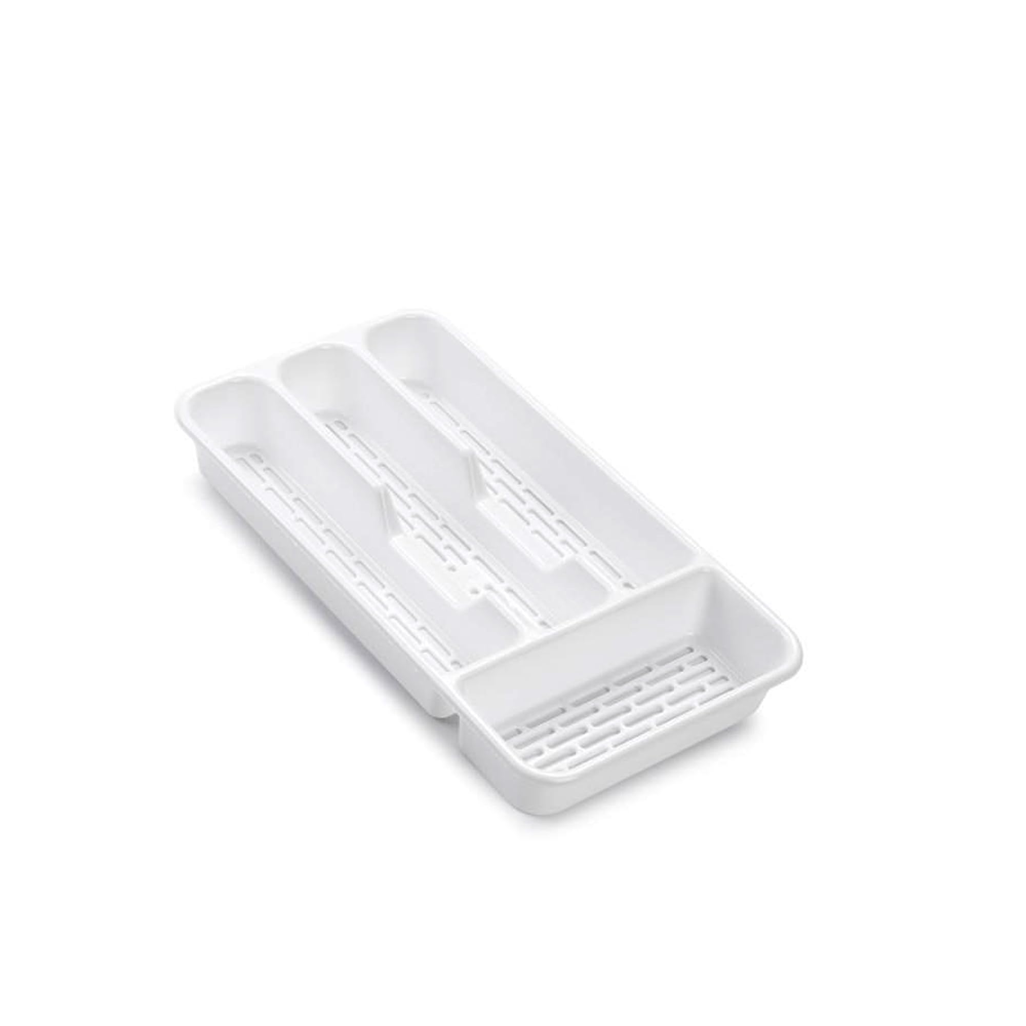 Small Tier Cutlery Tray Classic in White | BPA Free Plastic Drawer Organizer with 4 Compartments | Durable Kitchen Storage for Spoons Forks Knives Kids Cutlery | Space Saving Design