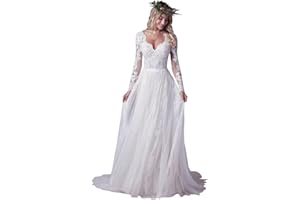 MASHENGYUE Long Sleeve Wedding Dresses for Bride 2025 Lace Beach Boho Bridal Dress Wedding Gowns with Sleeves for Women